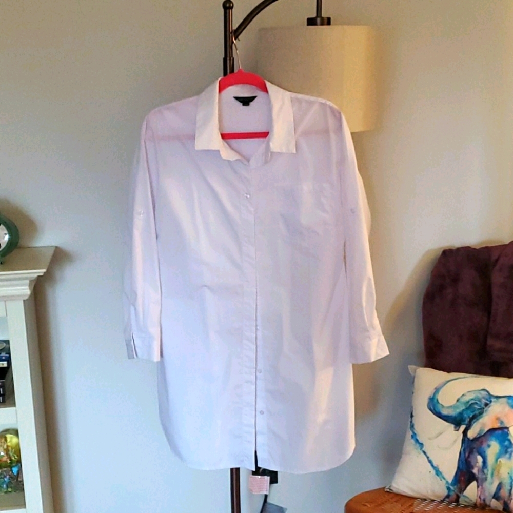 Women's White Button up Tunic Top